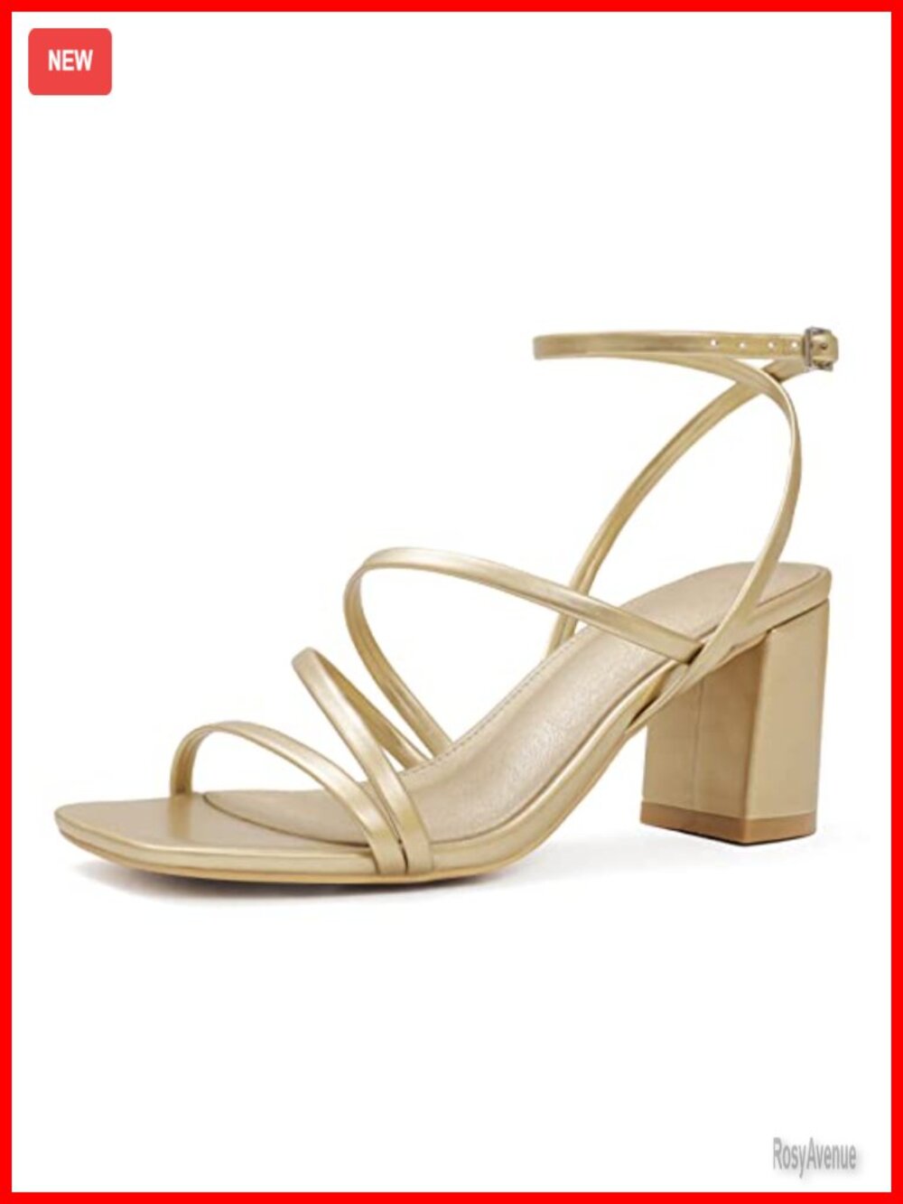 LACUONE Strappy Heels Square Toe Block Sandals Leather Ankle Strap
